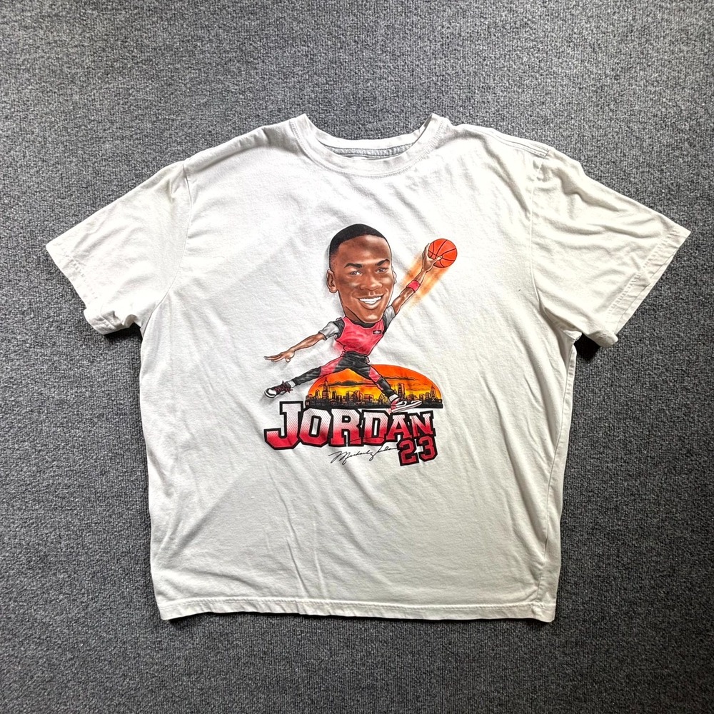 Nike Jordan Dri Fit T-Shirt Mens 2XL White Caricature Graphic Michael Jordan #23